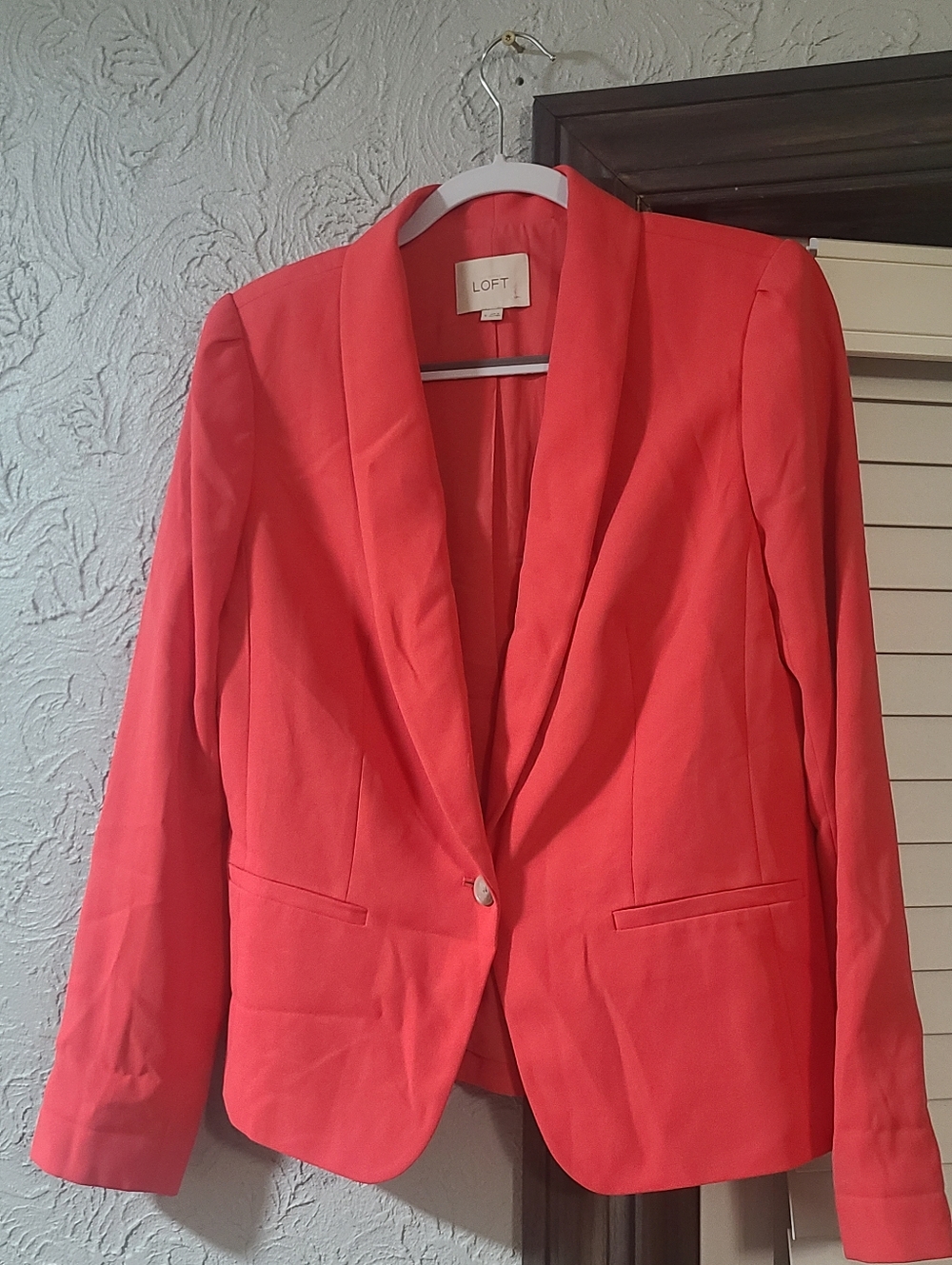 LOFT Coral-Pink Shawl Collar One Button Blazer - Picture 4 of 15